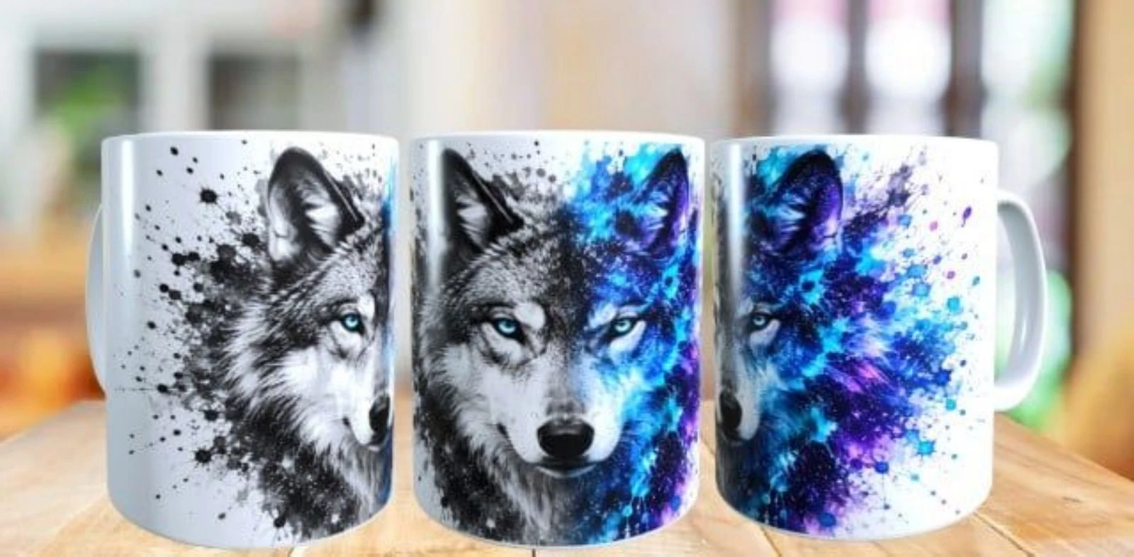 Mug loup multicolores,  effet dégradé 